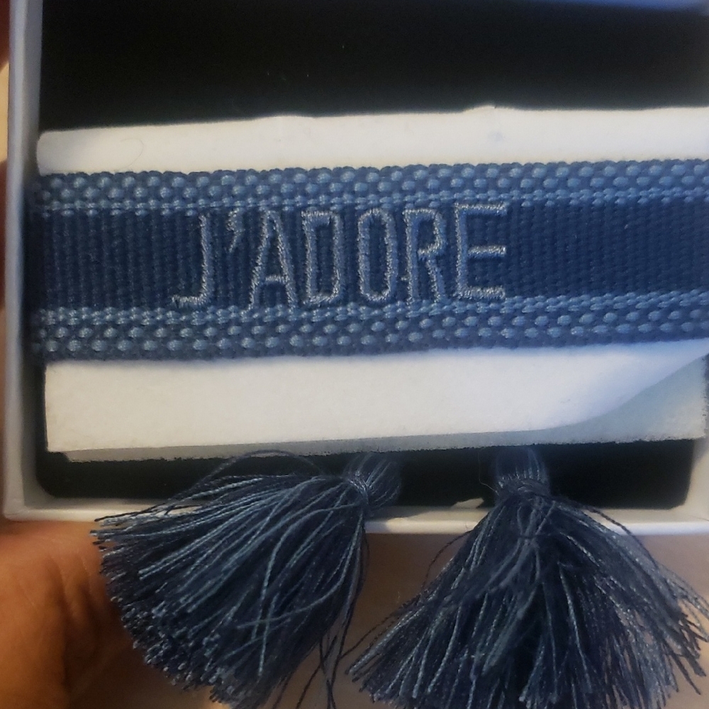 J'ADORE Navy Woven Bracelet with Tassels